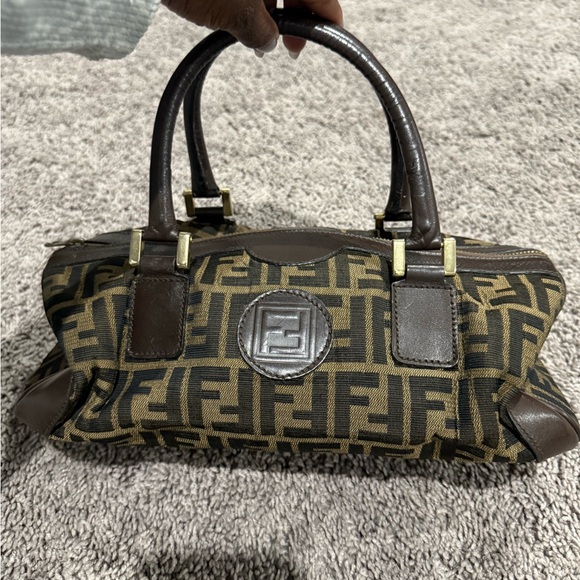 Fendi Handbags - Preloved Fendi Zucca Boston Canvas Bag in Brown and Tan